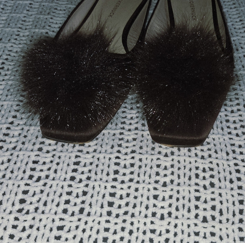 TUCKERNUCK Chocolate Satin Nilli Flats with Pom Pom Size 7 - Picture 4 of 11